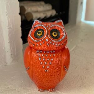 Anthropologie RARE Orange Owl Cookie Jar NEW